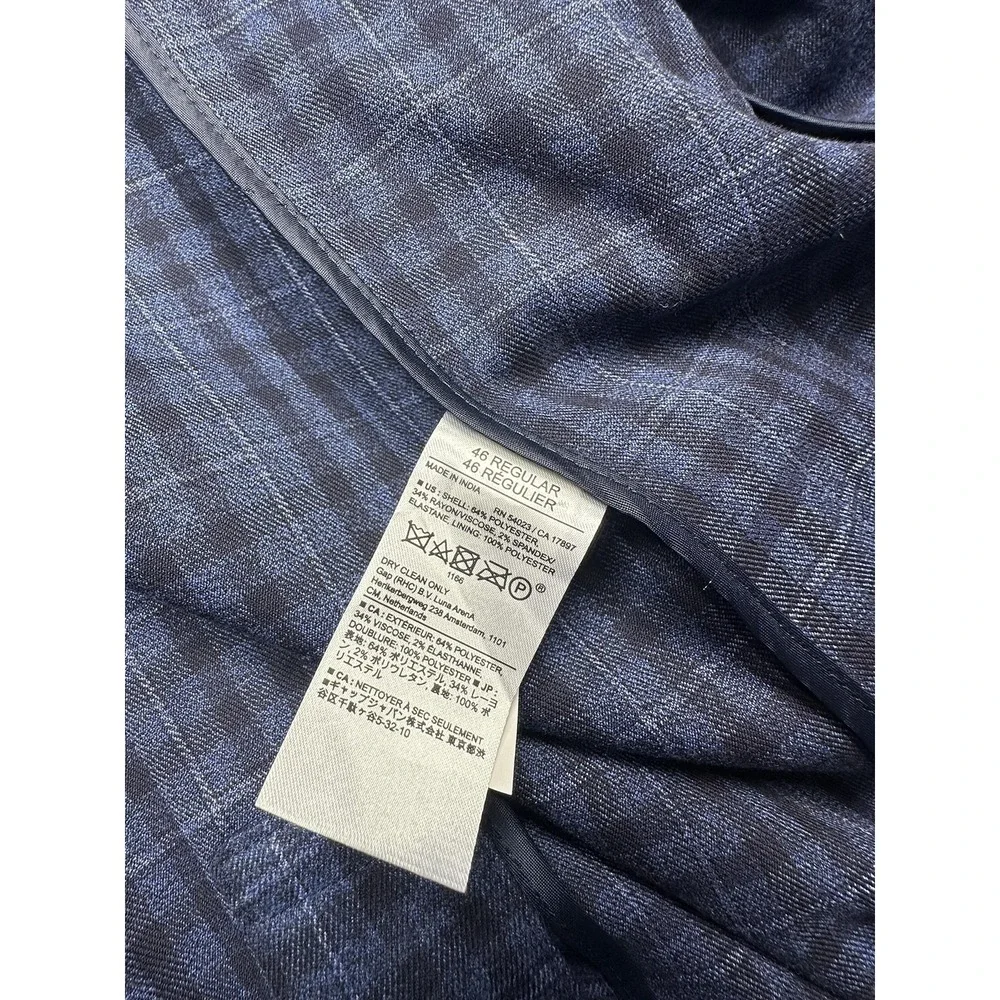 Banana Republic Blazer Mens 46R Blue Check Slim Fit Stretch Sport‎ Coat Jacket